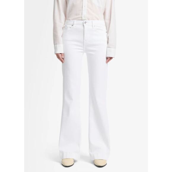 7 For All Mankind Tailorless Dojo Jeans US 26 White 7 Logo Pocket Flare Denim - Picture 3 of 14